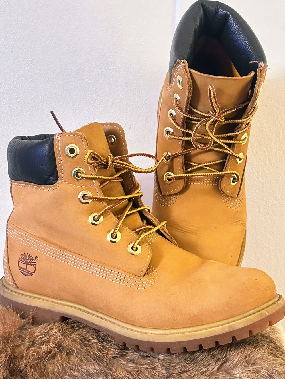 Timberland women’s Wheat and Black Padded-Collar Lace-Up Boots